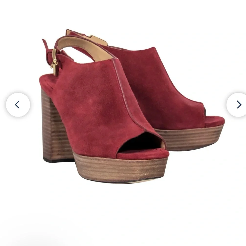 Michael Kors Elegant Red Suede Platform Heels Coral size 8 NEW fits a size 8.5 - Picture 1 of 7